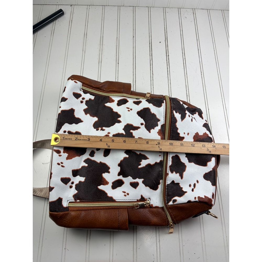 Vintage Y2K Cow Print Boho Western Brown White Faux Leather School Back Pack - Picture 9 of 13